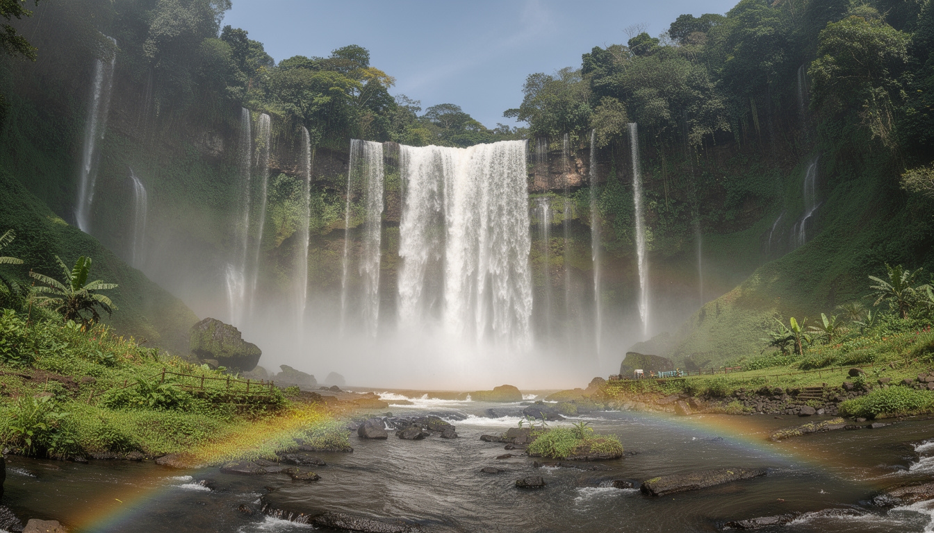 Air terjun Tumpak Sewu yang megah dengan debit air tinggi saat musim hujan